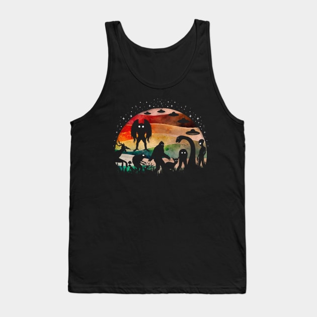 Funny Cryptid Bigfoot Loch Ness Monster Mothmand And Aliens Tank Top by Tesszero